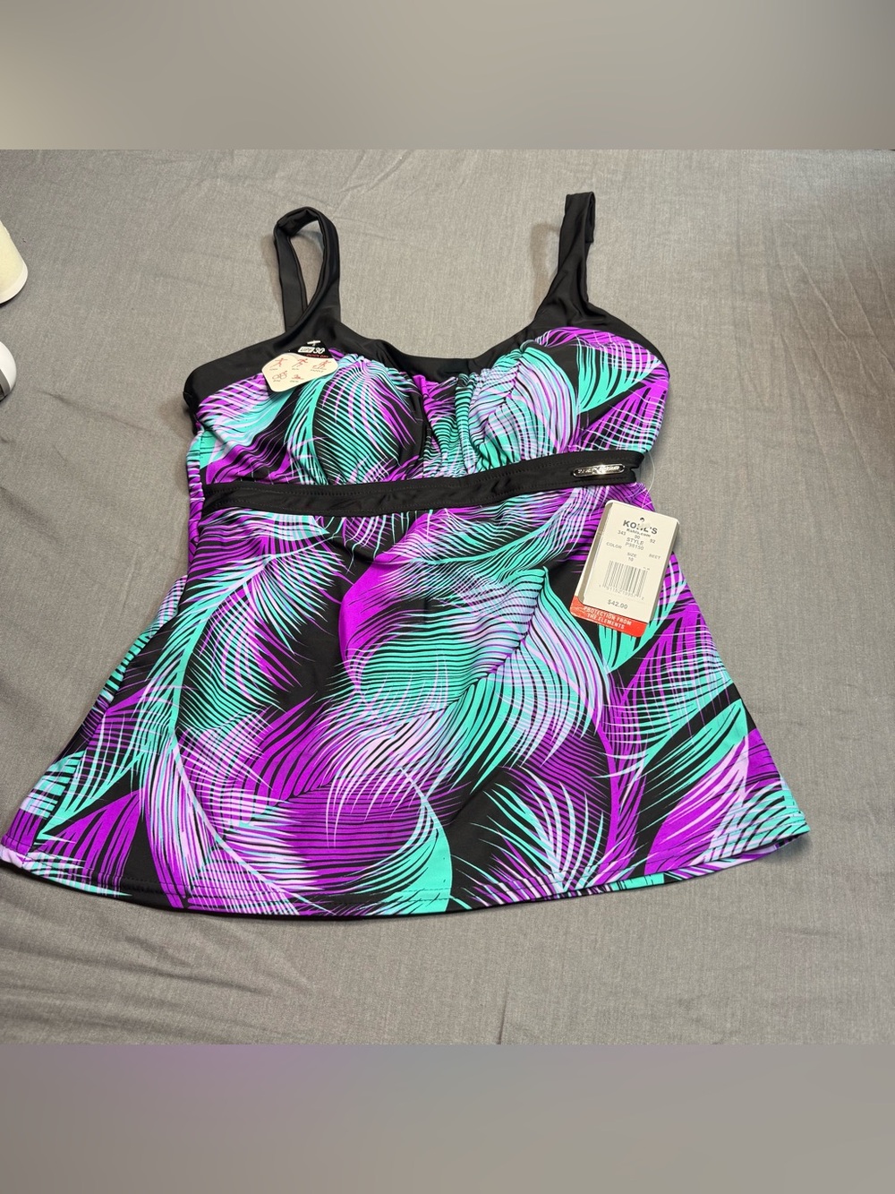 ZeroXposur Black Tankini with Purple & Teal Palm Print